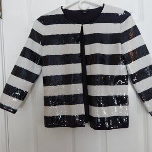 Ann Taylor black and white sequin short jacket, XS, 3/4 length sleeves.